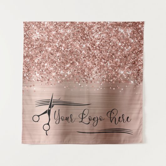 Your Logo Glittery Rose Gold Glam Wandkleed (Voorkant)