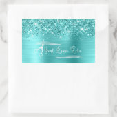Your Logo Glittery Turquoise Blue Glam Rechthoekige Sticker (Tas)