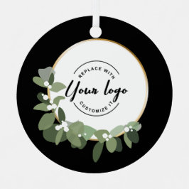 Your logo goes here Holiday Modern Wreath Business Metalen Ornament