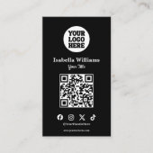 Your Logo Here Black Modern | Simple QR Code Visitekaartje (Voorkant)
