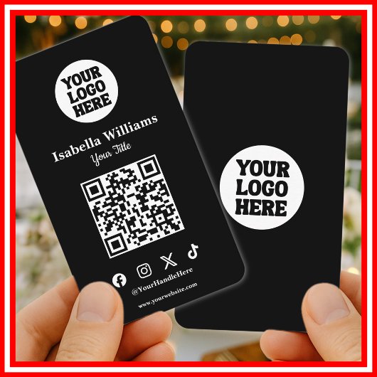 Your Logo Here Black Modern | Simple QR Code Visitekaartje