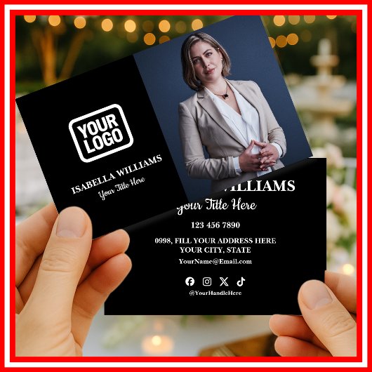 Your Logo Here Simple Modern Black Photo Visitekaartje