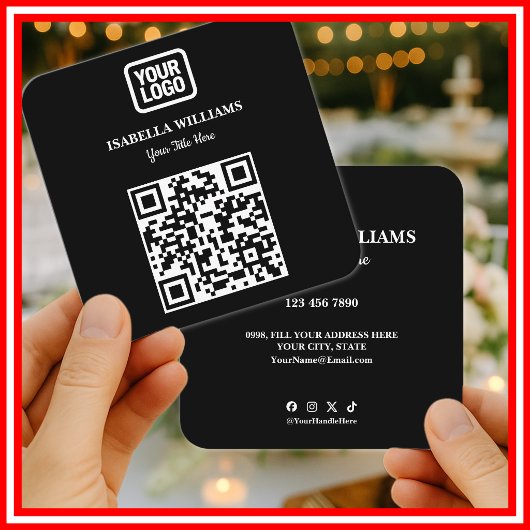Your Logo Here Simple Modern Black Website QR Code Vierkante Visitekaartje