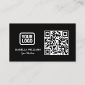 Your Logo Here Simple Modern Black Website QR Code Visitekaartje (Voorkant)