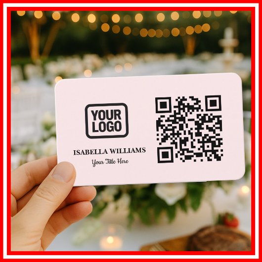 Your Logo Here Simple Modern Minimal Pink QR Code Visitekaartje