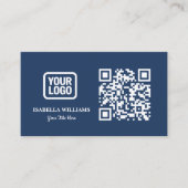 Your Logo Here Simple Modern Navy Blue QR Code Visitekaartje (Voorkant)