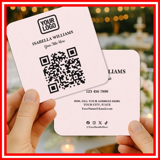 Your Logo Here Simple Modern Pink Website QR Code Vierkante Visitekaartje