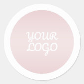 Your Logo & Modern Blush Pink Ombre White Border Ronde Sticker (Voorkant)