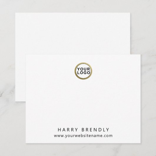 Your Logo Modern Minimalist White Flat Note Card Notitiekaartje (Voorkant / Achterkant)