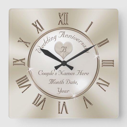 Your Monogram and Personalized Anniversary Clock Vierkante Klok (Voorkant)