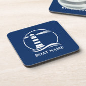 Your Name Anchor with Classic Lighthouse Navy Blue Bier Onderzetter (Linkerzijde)