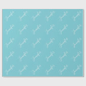 Your Name | Elegant White Script on Robin Egg Blue Cadeaupapier (Vlak)