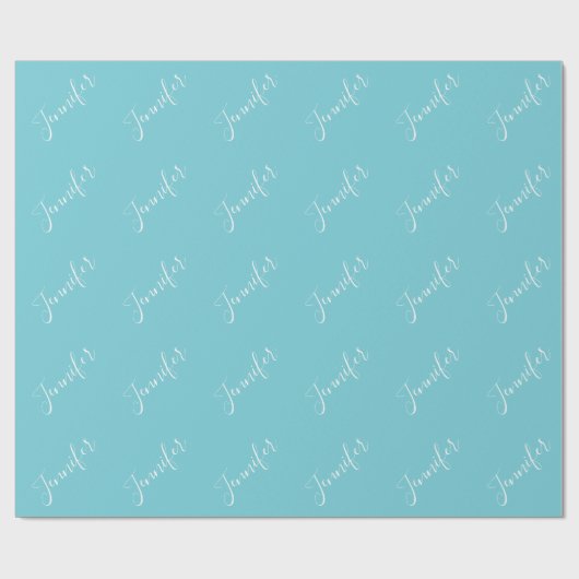 Your Name | Elegant White Script on Robin Egg Blue Cadeaupapier (Vlak)