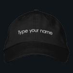 Your Name Embroidered on Black Cap Geborduurde Pet<br><div class="desc">Black cap that you can personalize by typing your name or the recipient’s name for a personalized gift. You can also change the font style and thread color in the design tool. Please check the appearance after typing your name. If the appearance is pleasing to you, you can place your...</div>
