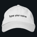 Your Name Embroidered on White Cap Geborduurde Pet<br><div class="desc">White cap that you can personalize by typing your name or the recipient’s name for a personalized gift. You can also change the font style and thread color in the design tool. Please check the appearance after typing your name. If the appearance is pleasing to you, you can place your...</div>