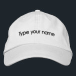Your Name Embroidered on White Cap Geborduurde Pet<br><div class="desc">White cap that you can personalize by typing your name or the recipient’s name for a personalized gift. You can also change the font style and thread color in the design tool. Please check the appearance after typing your name. If the appearance is pleasing to you, you can place your...</div>