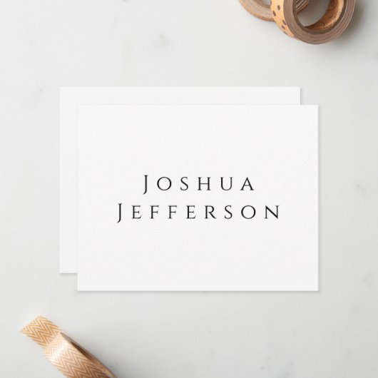 Your Name Professional Creative Plain Black White Notitiekaartje (Voorkant / Achterkant in situ)