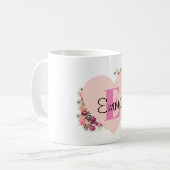 YOUR NAME/TEXT/ Pink Floral Monogram Koffiemok (Voorkant links)