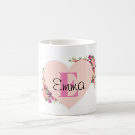 YOUR NAME/TEXT/ Pink Floral Monogram Koffiemok