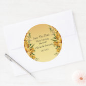 Your Names, Save The Date, Golden Yellow Flowers Ronde Sticker (Envelop)