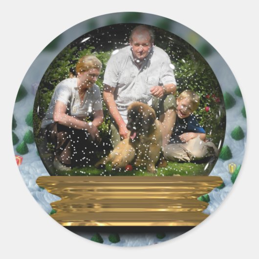 Your own photo in a Snowglobe Frame! - Ronde Sticker (Voorkant)
