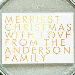 Your Own Text Gold Foil Merry Christmas Card Folie Kaarten<br><div class="desc">#realfoil #gold #foil #goldfoil - all your own text in real gold foil! Warm Holiday Wishes Gold Foil Christmas Greeting Card. Real Metallic Foil! This entire card's art detail has been hand drawn. Add your message inside. Stunning Gold Foil Greeting card! Add your family photo on the inside.</div>