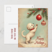 Your Own Text Season’s Greetings Puppy Postcard Feestdagenkaart (Voorkant / Achterkant)