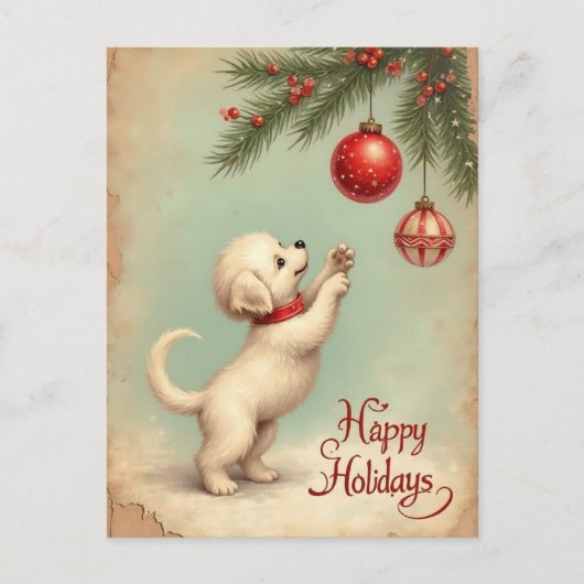 Your Own Text Season’s Greetings Puppy Postcard Feestdagenkaart (Voorkant)