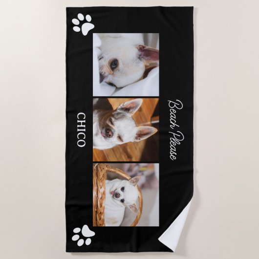 Your pet dog chihuahua custom photos collage name strandlaken (Voorkant)