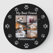 Your pet dog custom photo collage best friend name grote klok (Voorkant)