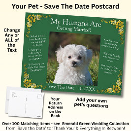 Your Pet Photo Save The Date Emerald Green & Gold Briefkaart