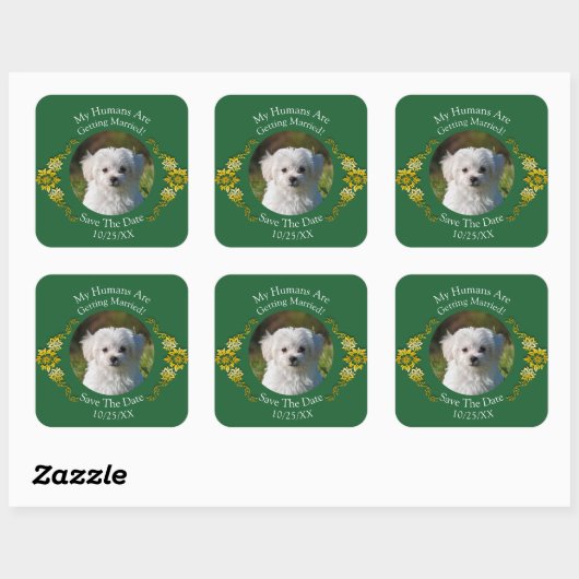 Your Pet Photo, Save The Date, Emerald Green Vierkante Sticker (Vel)