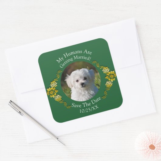 Your Pet Photo, Save The Date, Emerald Green Vierkante Sticker (Envelop)