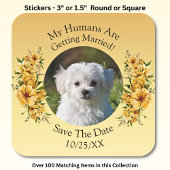 Your Pet Photo, Save The Date, Golden Yellow Flora Vierkante Sticker