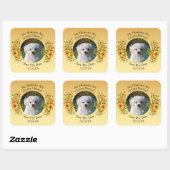 Your Pet Photo, Save The Date, Golden Yellow Flora Vierkante Sticker (Vel)