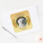 Your Pet Photo, Save The Date, Golden Yellow Flora Vierkante Sticker (Envelop)
