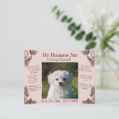 Your Pet Photo Save The Date Pink Roses & Doves Briefkaart (Staand voorkant)