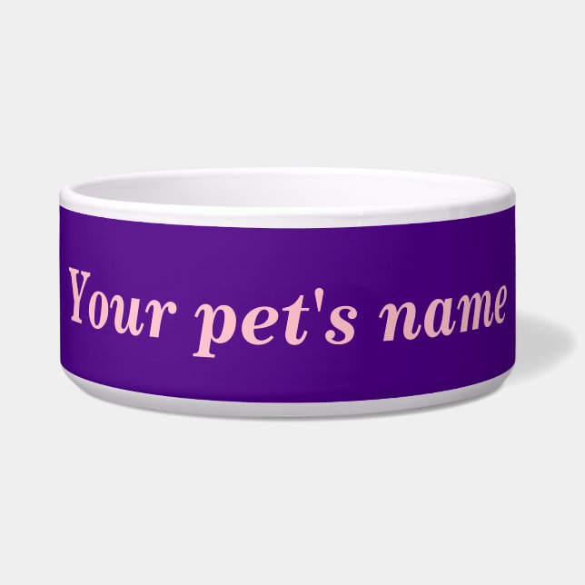 Your Pet’s Name With Purple Background on Pet Bowl Voerbakje (Voorkant)