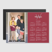Your Photo 2026 Calendar Monogram Name Red Magnet (Voorkant / Achterkant)