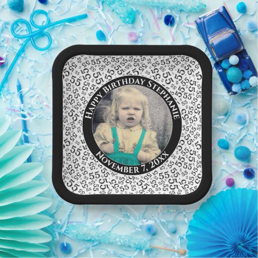 Your Photo 55 Random Number Pattern Black/White  Papieren Bordje (Feest)