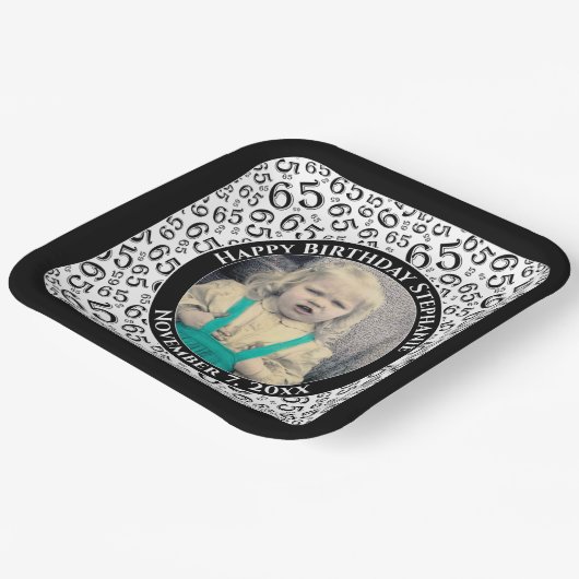 Your Photo 65 Random Number Pattern Black/White Papieren Bordje (Gebogen)