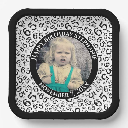 Your Photo 65 Random Number Pattern Black/White Papieren Bordje (Voorkant)