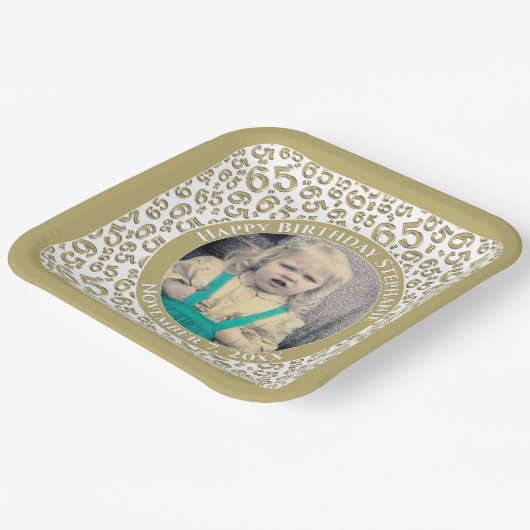 Your Photo 65 Random Number Pattern Gold/White Papieren Bordje (Gebogen)