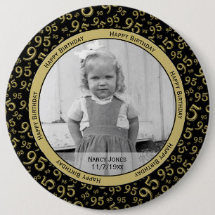 Your Photo: 95th Random Number Pattern Black/Gold Ronde Button 6,0 Cm