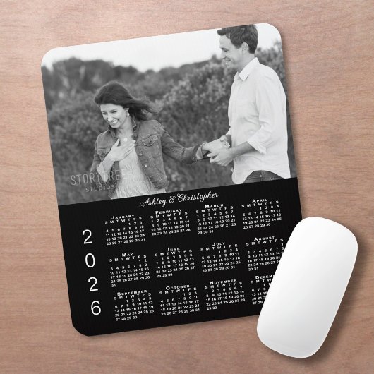 Your Photo Names Personalized Black 2026 Calendar Muismat