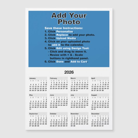 Your photo on 5x7 Mini Calendar Magnet Template Magnetische Uitnodiging (Voorkant)