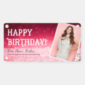 "Your Photo" Pink Glam Verjaardagsbanner Spandoek (Horizontaal)