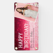 "Your Photo" Pink Glam Verjaardagsbanner Spandoek (Verticaal)