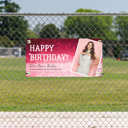 "Your Photo" Pink Glam Verjaardagsbanner Spandoek (Insitu)