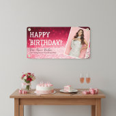 "Your Photo" Pink Glam Verjaardagsbanner Spandoek